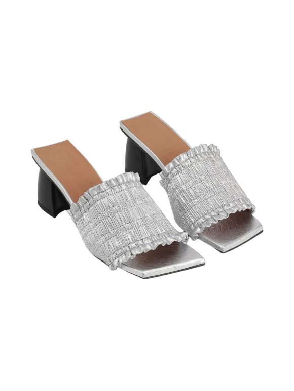 Ganni - Silver Smock Kitten Heel Sandal