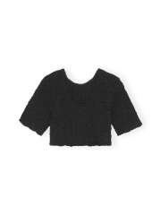 Ganni - Sort crop top med smockeffekt