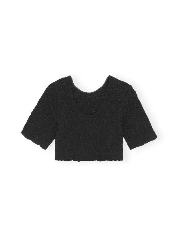 Ganni - Sort crop top med smockeffekt