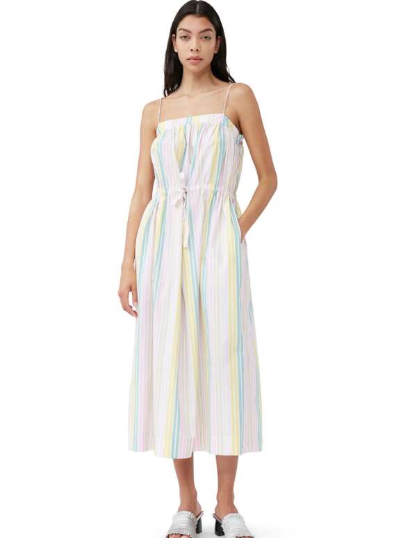 Ganni - Stripe Cotton Maxi Strapkjole