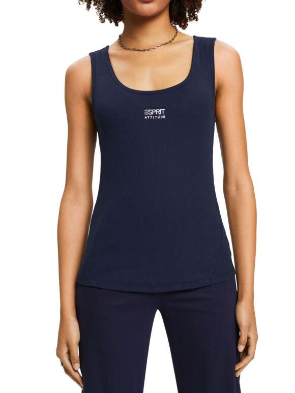 Esprit - Ribbed top med logo