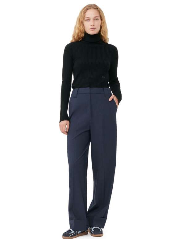 Ganni - BLUE DRAPEY MELANGE BUKSER