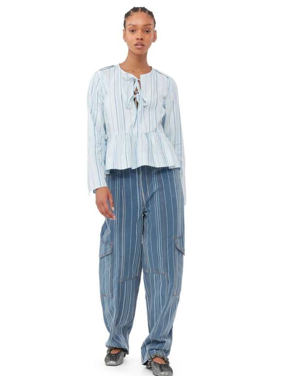 Ganni - STRIPED TWILL PEPLUM BLUSE