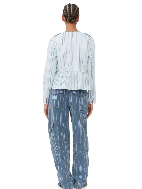 Ganni - STRIPED TWILL PEPLUM BLUSE