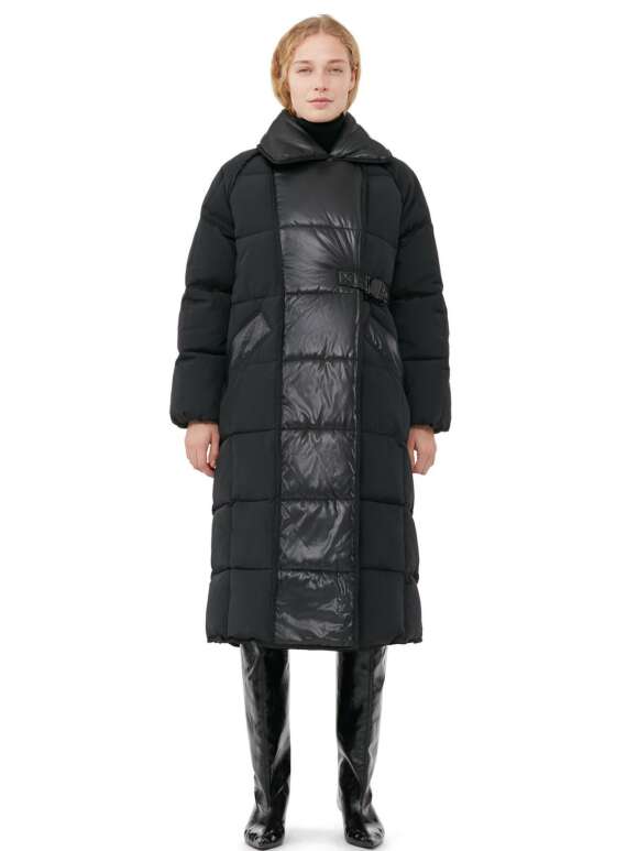 Ganni - BLACK OVERSIZED MIX PUFFER JAKKE