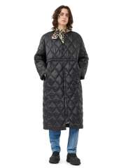 Ganni - BLACK SHINY QUILT LONG FRAKKE