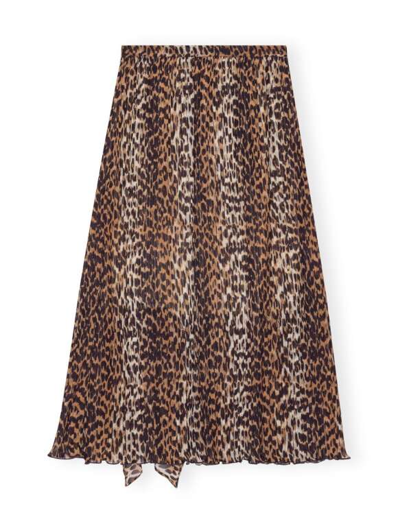 Ganni - LEOPARD GEORGETTE MIDI FLOUNCE NEDERDEL