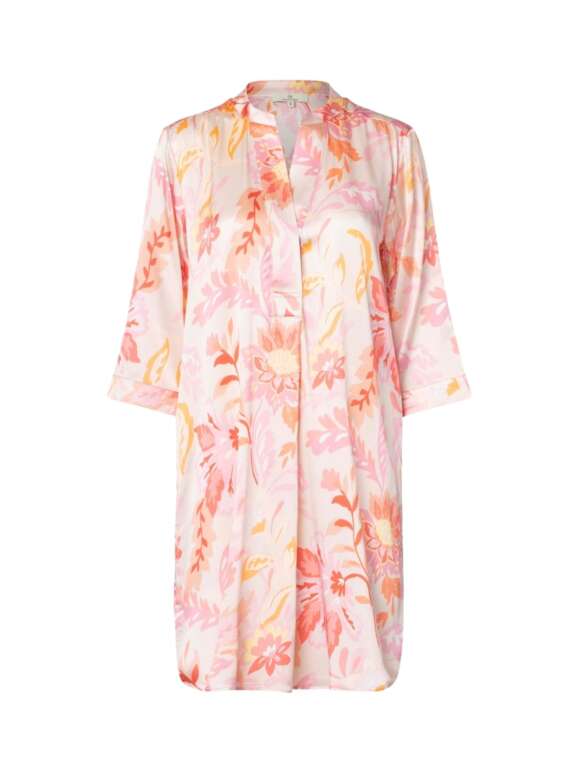 Charlotte Sparre Bliss Geometric Floral Nehru Collar Linen Dress Sally Lin Pink