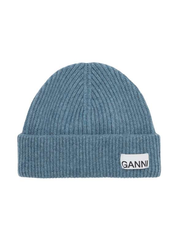 Blue Fitted Rib Knit Wool Beanie main image 0