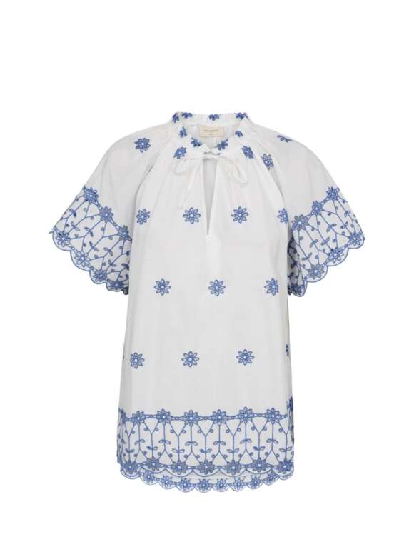 FREEQUENT - BLUSE MED BRODERET HULMØNSTER