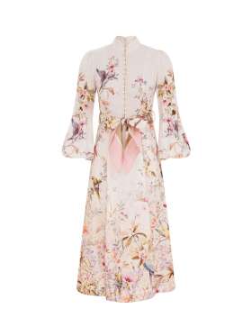 Zimmermann - BUTTON MIDI DRESS Rebellion Hør Kjole