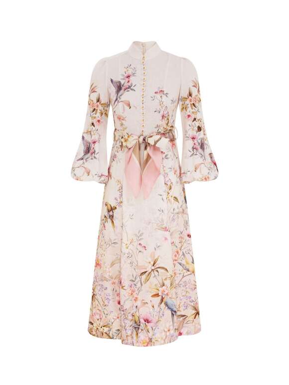 Zimmermann - BUTTON MIDI DRESS Rebellion Hør Kjole
