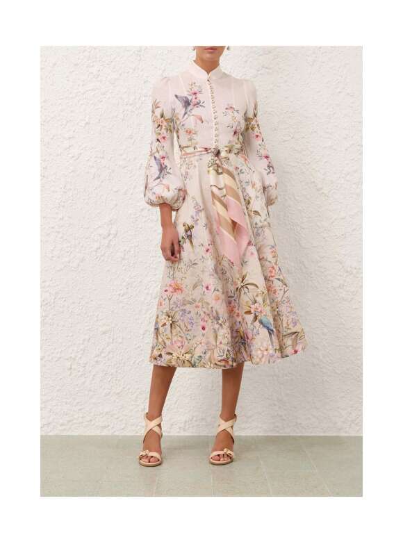 Zimmermann - BUTTON MIDI DRESS Rebellion Hør Kjole