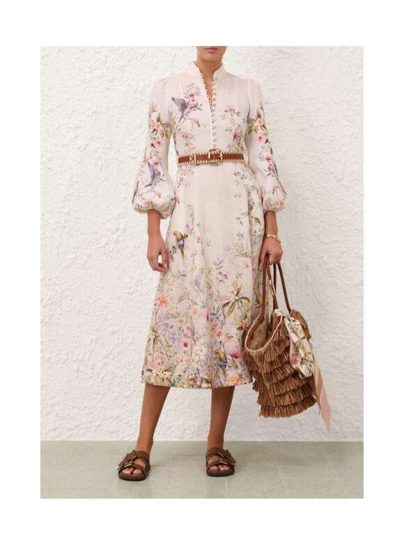 Zimmermann - BUTTON MIDI DRESS Rebellion Hør Kjole