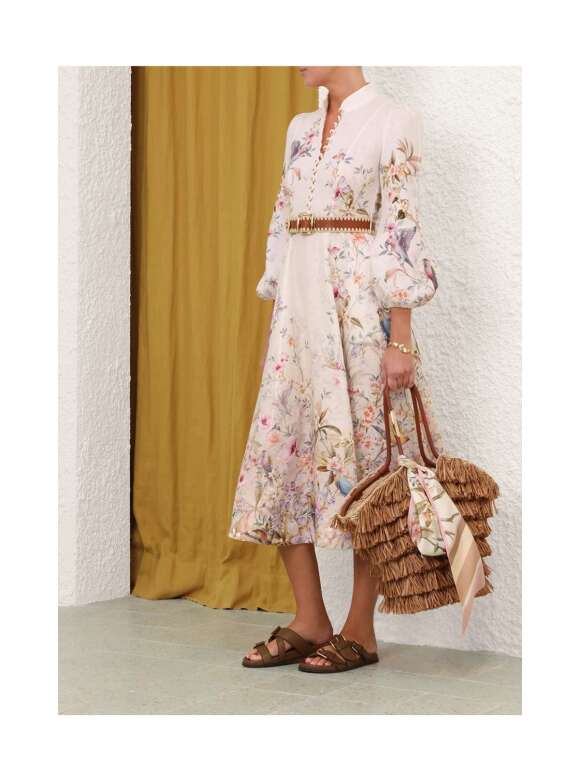 Zimmermann - BUTTON MIDI DRESS Rebellion Hør Kjole