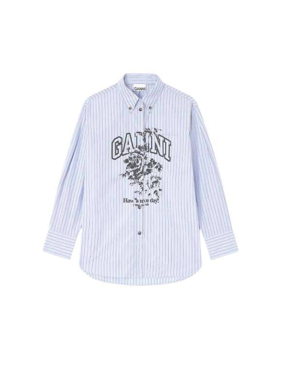 Ganni - Logo-skjorte med blå striber