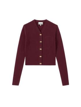 Ganni - Ribbet cardigan med v-halsudskæring