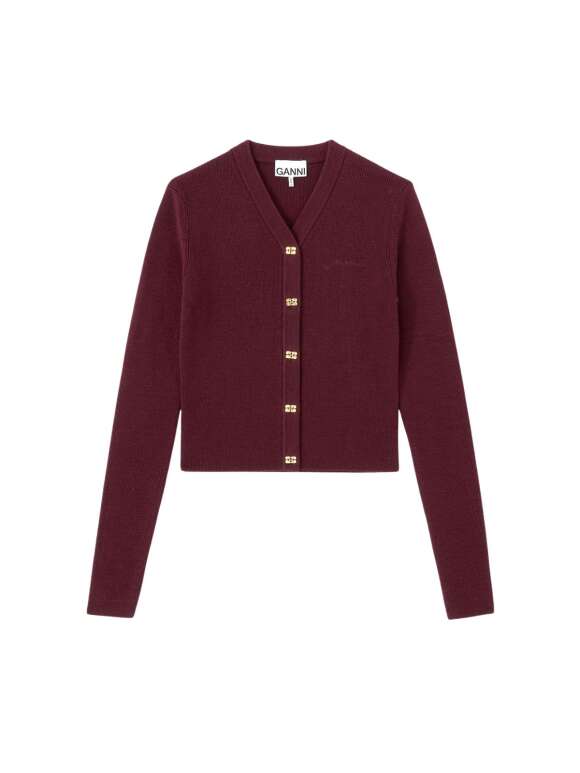 Ganni - Ribbet cardigan med v-halsudskæring