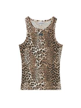 Ganni - Ribbet tank top med leopardprint