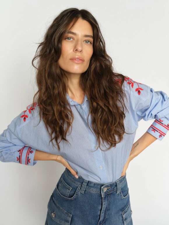 Mos Mosh - OSMO Stribet Skjorte Med Broderi