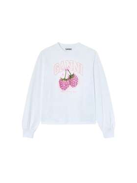 Ganni - Langærmet T-shirt med hindbær