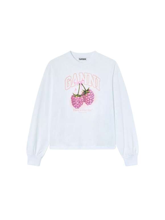 Ganni - Langærmet T-shirt med hindbær