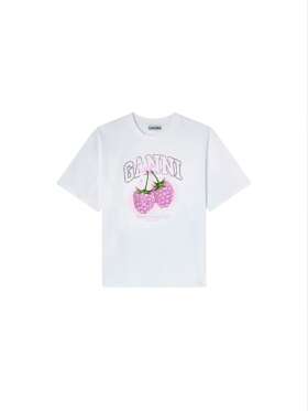 Ganni - T-shirt med hindbær