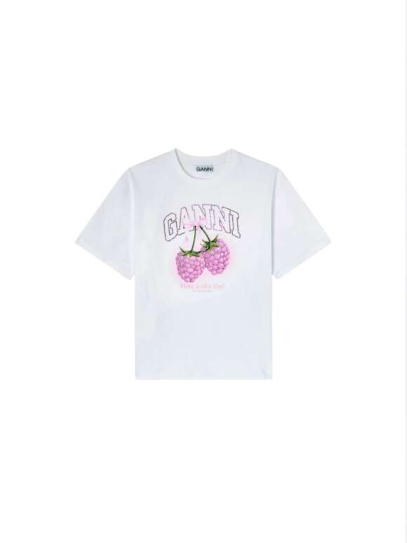 Ganni - T-shirt med hindbær