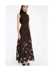 ROTATE - 3d Flower Maxi Dress Dark Brown