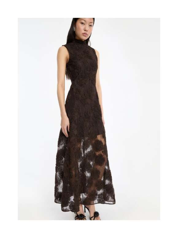 ROTATE - 3d Flower Maxi Dress Dark Brown