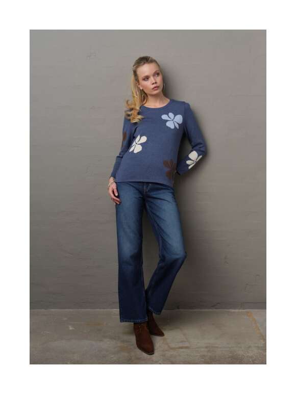 Skovhuus - Finstrikket bluse med blomsterprint