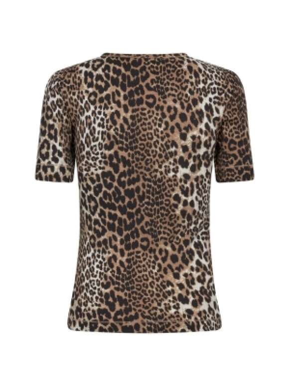 Ganni - Soft Cotton Rib Short Sleeve T-Shirt leopard