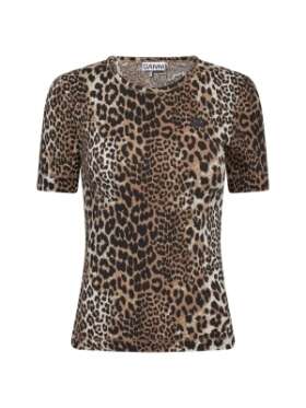 Ganni - Soft Cotton Rib Short Sleeve T-Shirt leopard