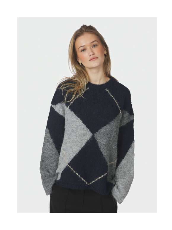 Neo Noir - Inga Check Fluff Knit Blouse