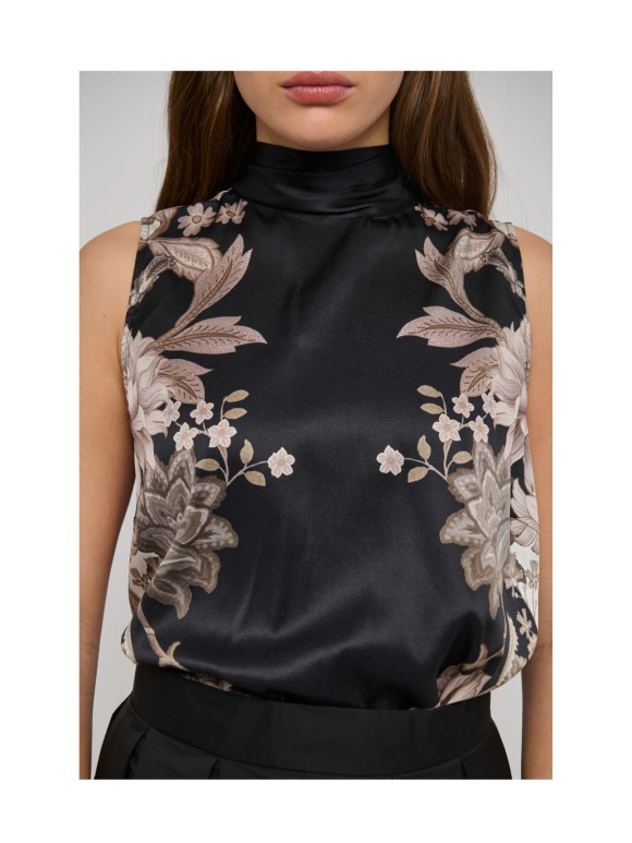 Dea Kudibal - Silketop med Blomsterprint og Tørklædehals