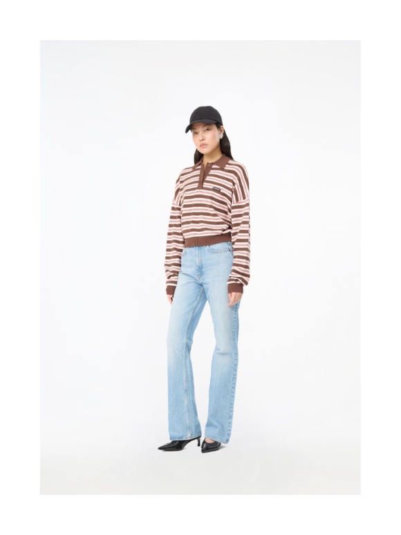ROTATE - ROTATE Slinky Knit Striped Polo