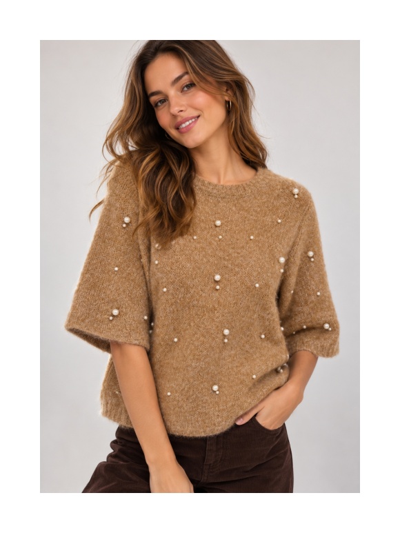 Only - DOLLY SS PEARL O-NECK KNIT