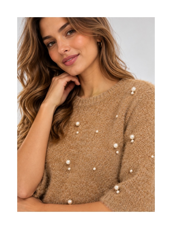 Only - DOLLY SS PEARL O-NECK KNIT