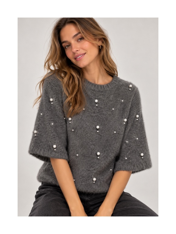 Only - DOLLY SS PEARL O-NECK KNIT