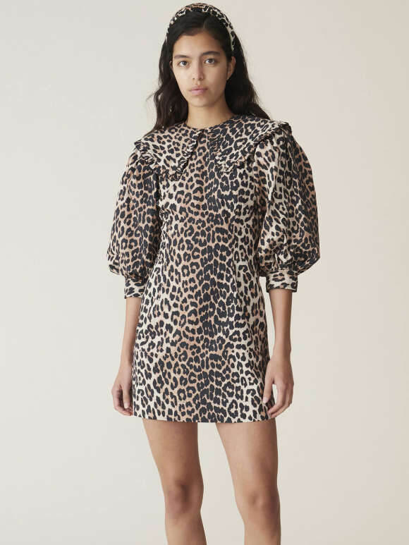 ganni printed cotton poplin kjole