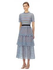 Self Portrait - Steel Lace Guipure Tiered Midi Dress